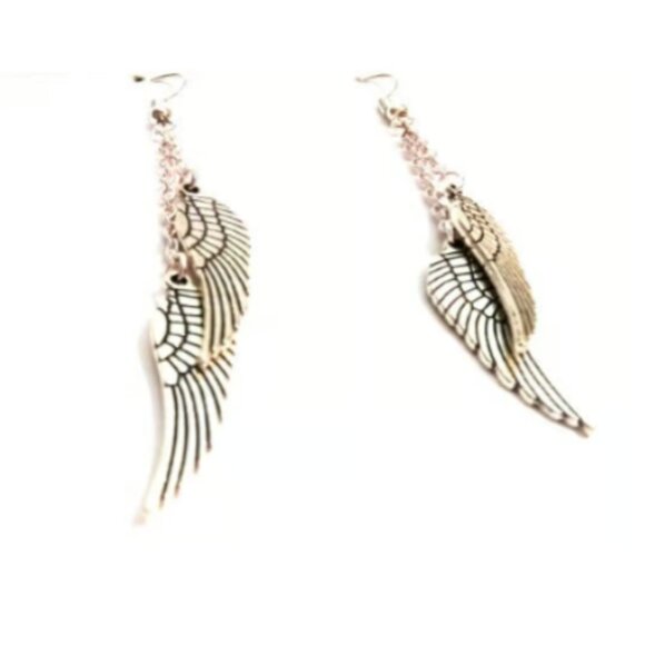 Fallen Angel Silver Wings Earrings - Picture 2 of 5